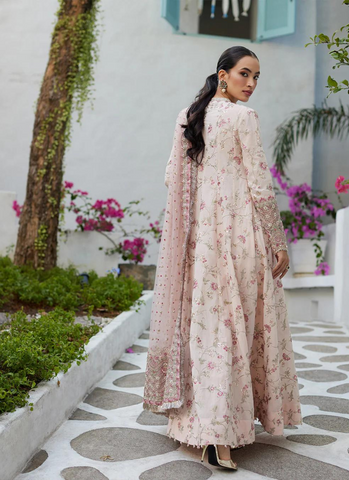 Spring Romance Ensemble: Powder Pink Lawn Set with Embroidered Net Dupatta