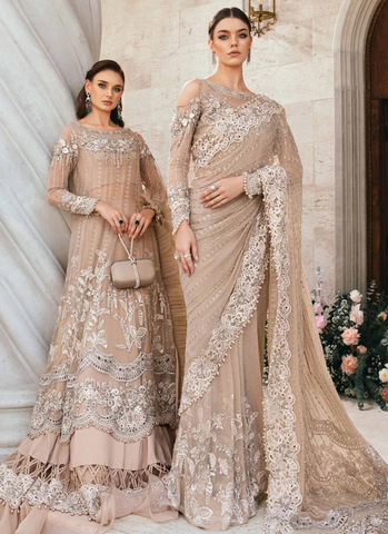 Luxurious Hand-Embellished Organza Blouse and Chiffon Saree Ensemble