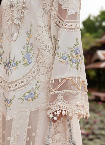 Off-White Embroidered Lawn Ensemble with Burnout Organza Dupatta