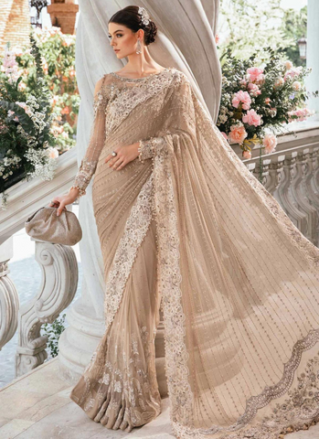 Luxurious Hand-Embellished Organza Blouse and Chiffon Saree Ensemble