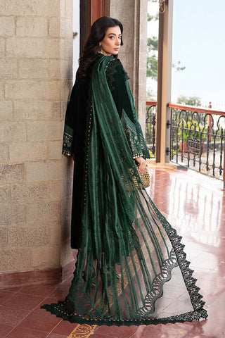 3 Piece Unstitched Embroidered Velvet Suit | DL-1212 Emerald Green