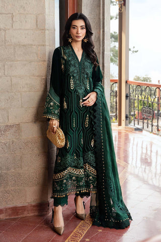 3 Piece Unstitched Embroidered Velvet Suit | DL-1212 Emerald Green