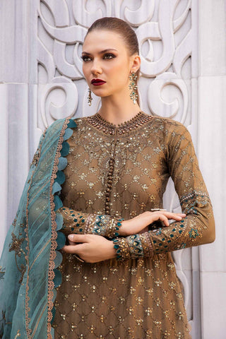 Unstitched Embroidered Cotton Satin Suit | CST-808-Burnt Gold and Teal