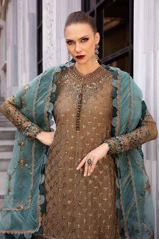 Unstitched Embroidered Cotton Satin Suit | CST-808-Burnt Gold and Teal