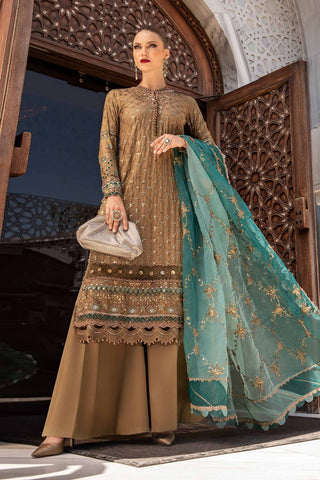 Unstitched Embroidered Cotton Satin Suit | CST-808-Burnt Gold and Teal