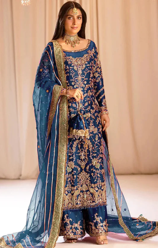 Tabya New Arrival Wedding Collection Hand Embroidered Raw Silk Unstitched TABEER ZINC