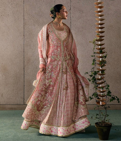 Suffuse by Sana Yasir Rose Coral Hand-Embroidered Pishwas Set