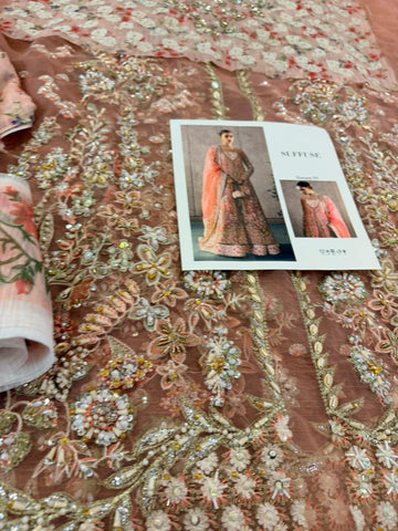 Suffuse by Sana Yasir Rose Coral Hand-Embroidered Pishwas Set