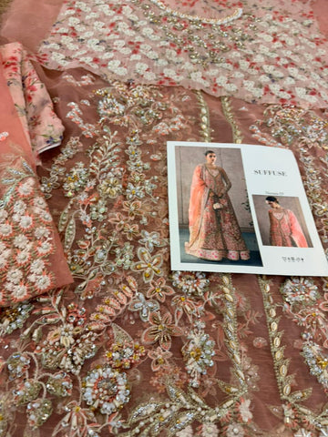 Suffuse by Sana Yasir Rose Coral Hand-Embroidered Pishwas Set