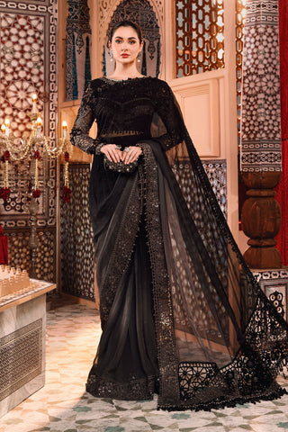 Unstitched MBROIDERED - Grey and Black Saree